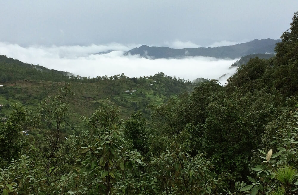 Early morning view of the hills from the temple