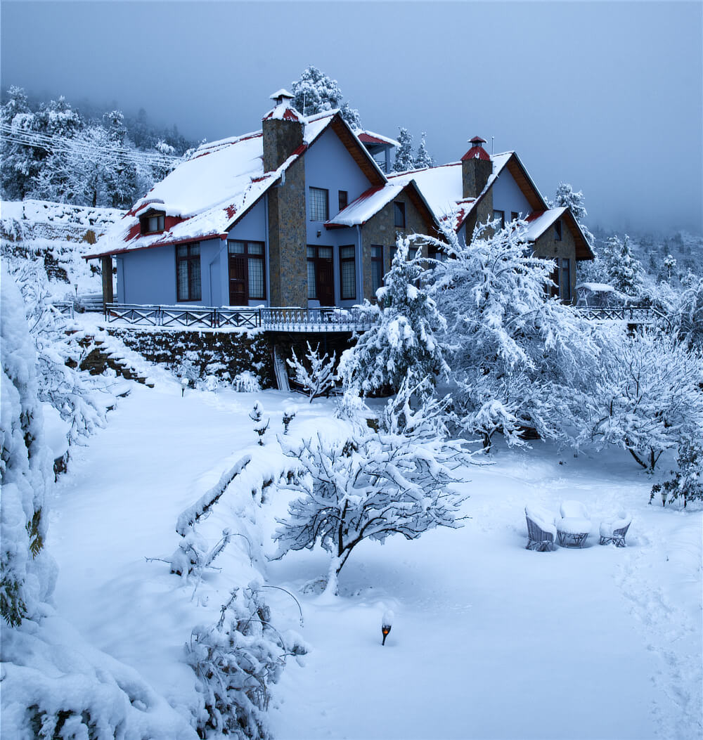 Maini's Hill Cottages after Snowfall