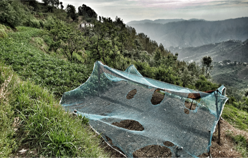 Torn net and the hills