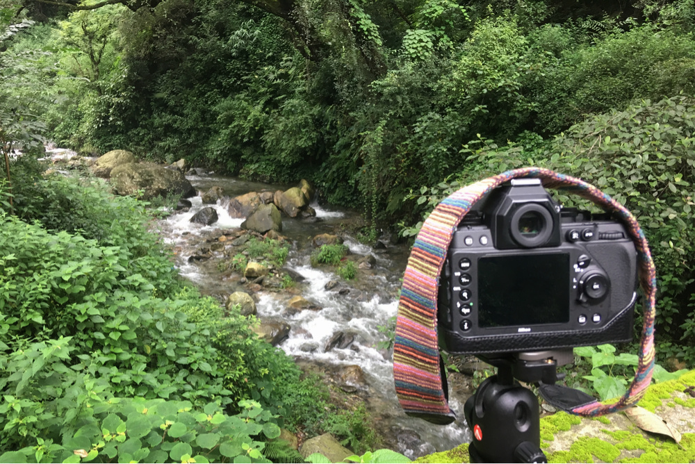 Camera covered with strap